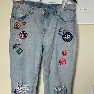 Divided by H&M Distressed Patchwork Hippie Jeans